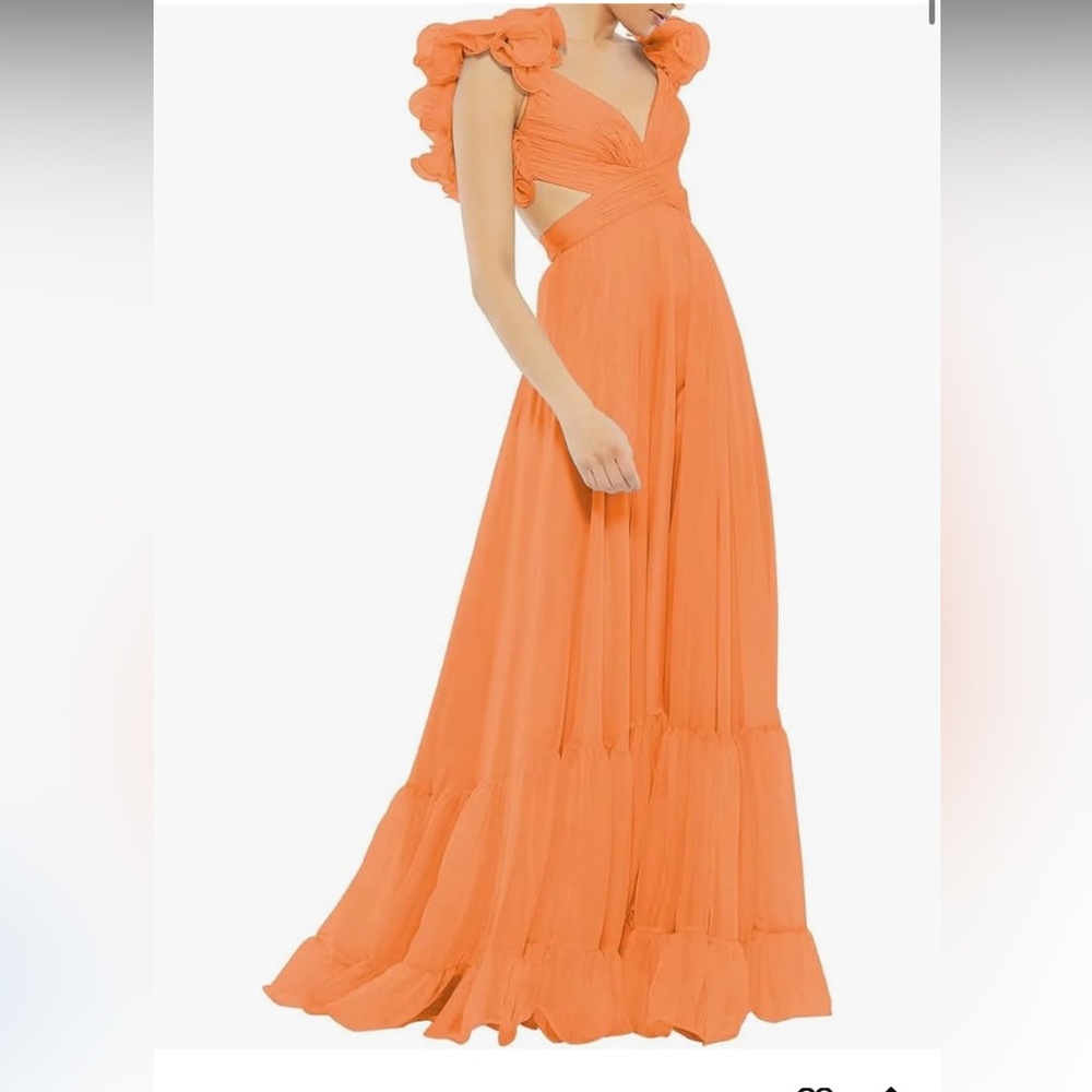 Chiffon Ruffle V Neck Long Backless dress